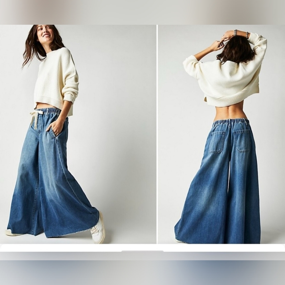 NWOT FREE PEOPLE WE THE FREE CLOVER WIDE LEG DENIM JEANS PANTS XS baggy oversize